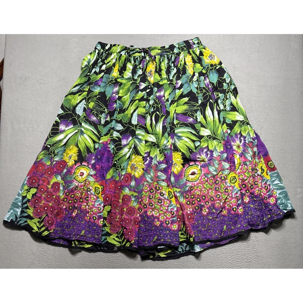 VTG Take Two Clothing Co Women Colorful Tropical Floral Pleated Skirt Size Large